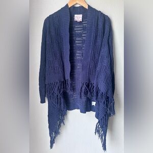 Romeo & Juliet Navy Blue Fringe Open Cardigan Women’s Size Large